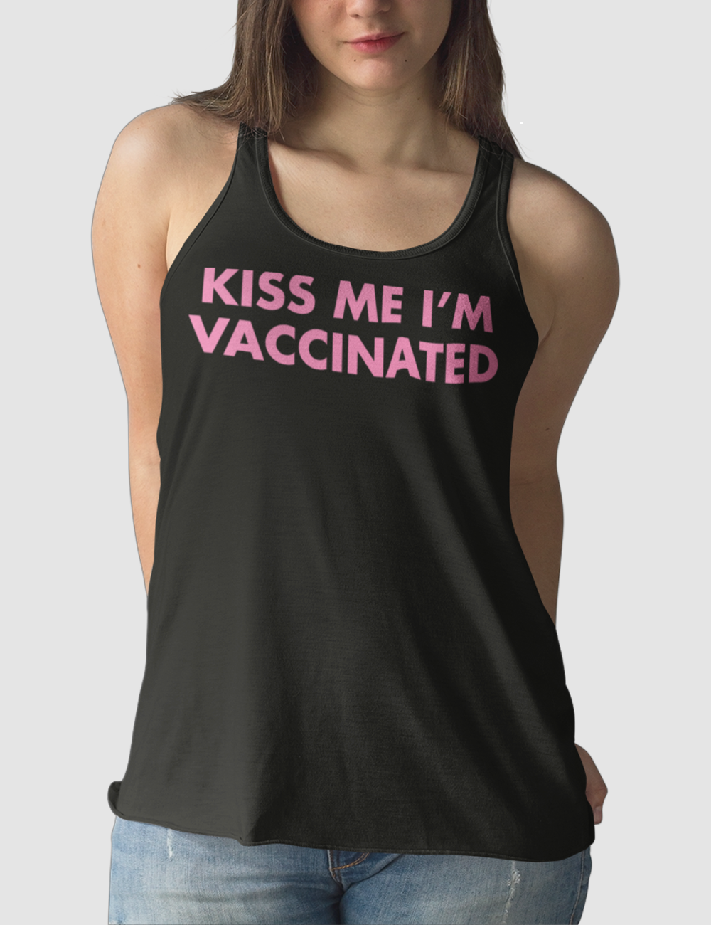 Kiss Me I'm Vaccinated | Women's Cut Racerback Tank Top OniTakai
