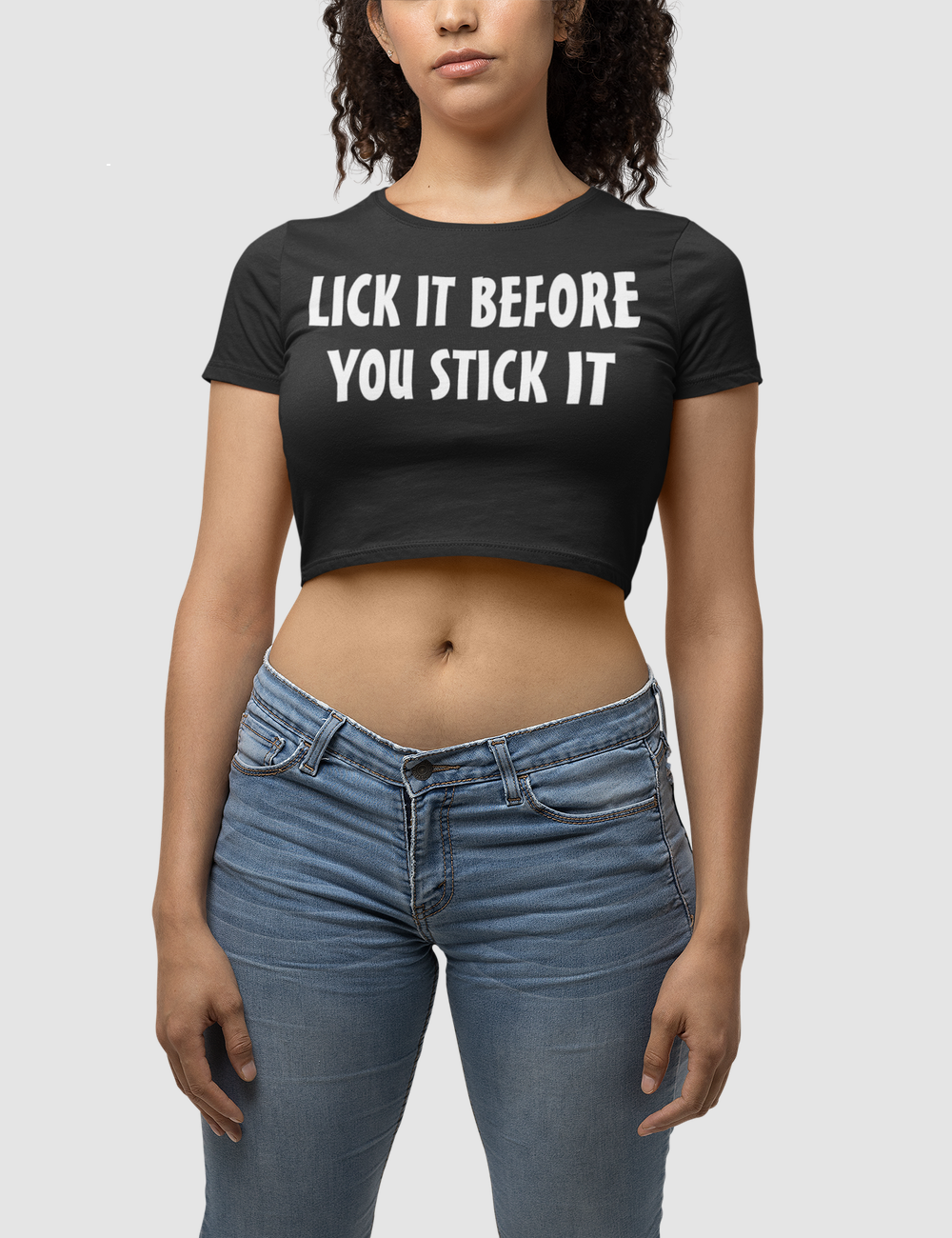 Lick It Before You Stick It Women's Fitted Crop Top T-Shirt OniTakai