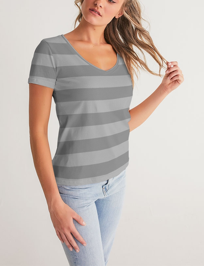 Light Grey Stripes | Women's V-Neck T-Shirt OniTakai