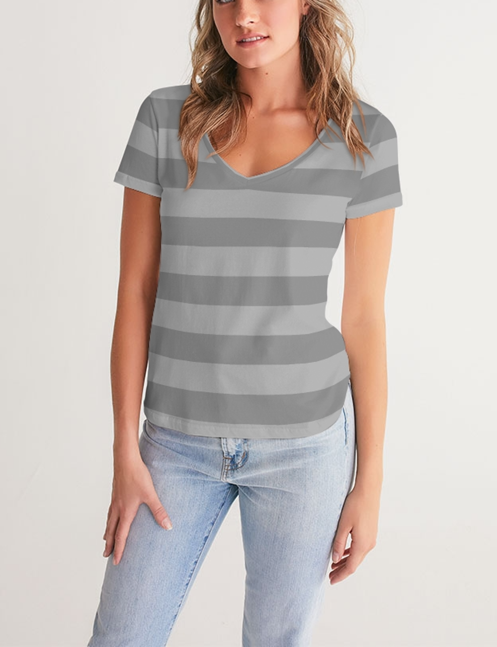 Light Grey Stripes | Women's V-Neck T-Shirt OniTakai