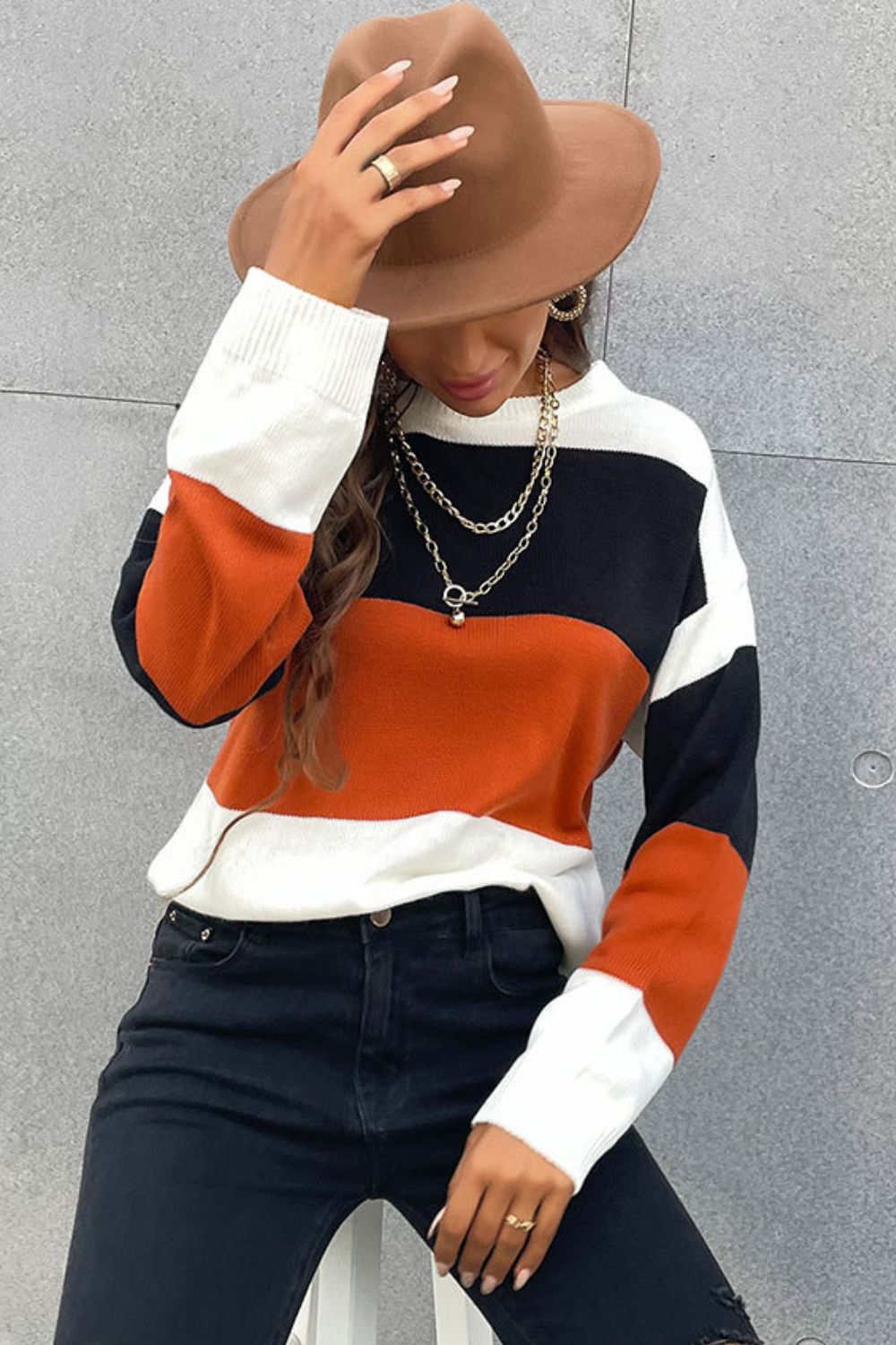 Longing For Fall Color Block Sweater OniTakai