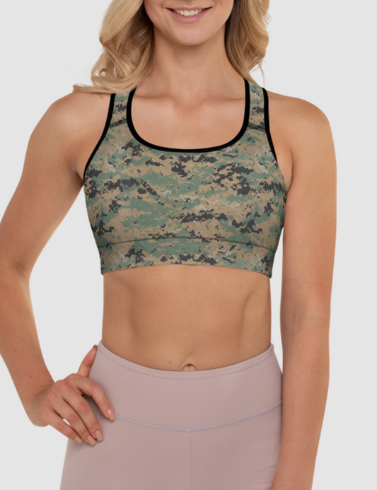 MARPAT Digital Woodland Camouflage Print | Women's Padded Sports Bra OniTakai