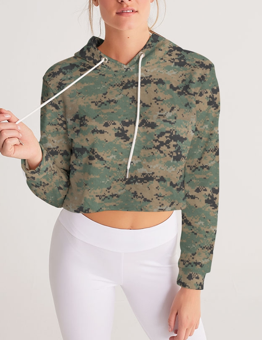 MARPAT Digital Woodland Camouflage Print | Women's Premium Cropped Hoodie OniTakai