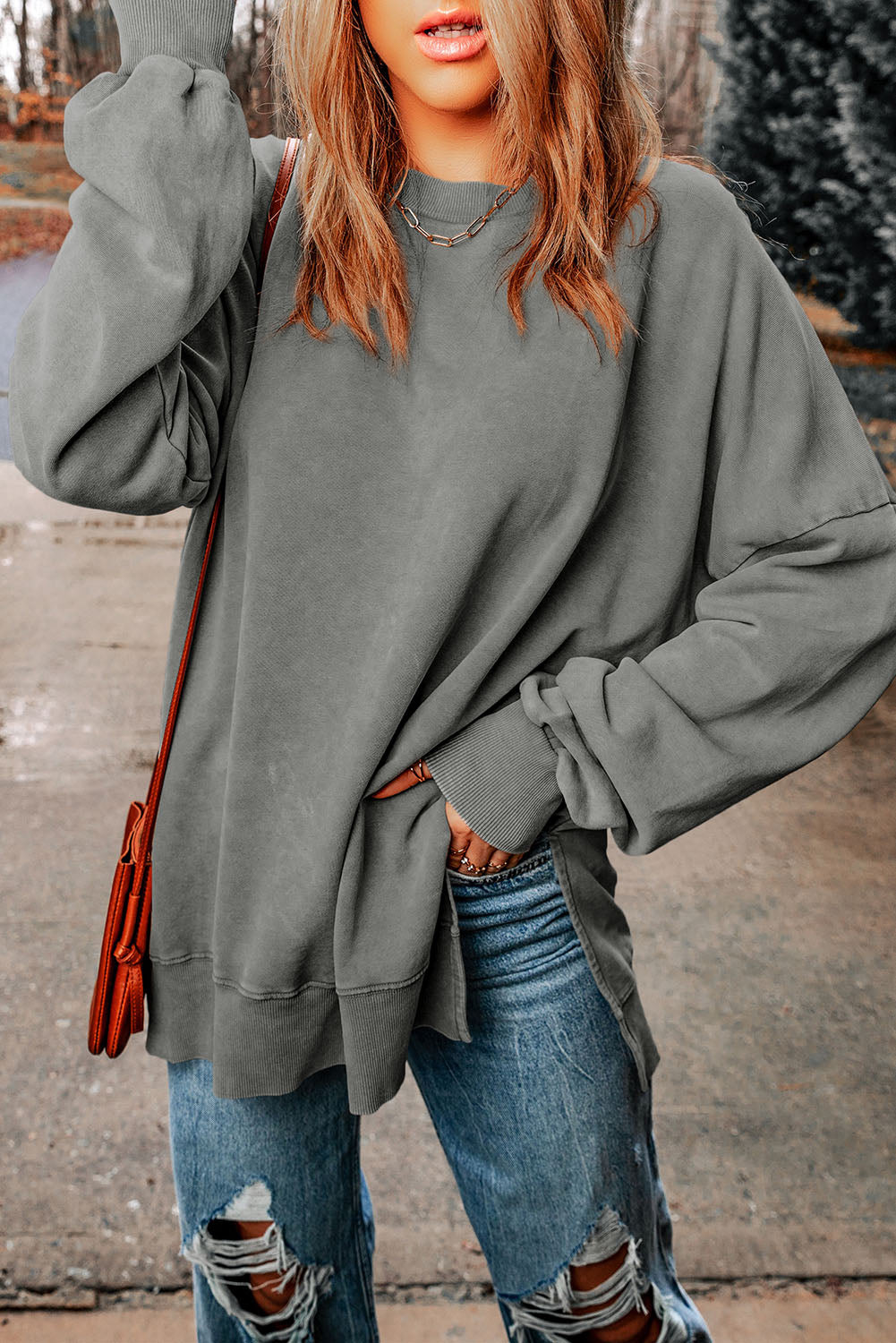 Malibu Dreams Round Neck Long Sleeve Dropped Shoulder Sweater OniTakai