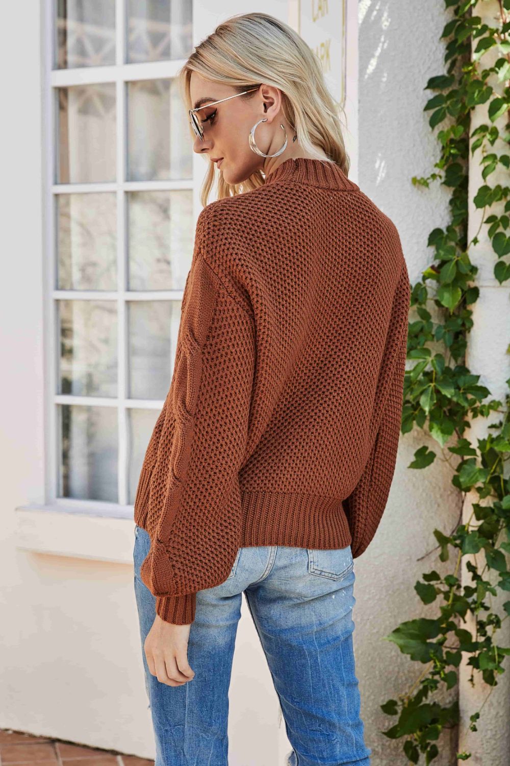 Maxine Mixed Knit Crewneck Drop Shoulder Sweater OniTakai