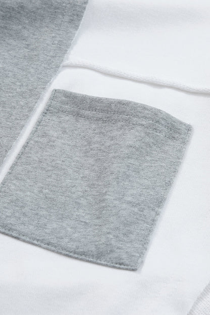 Medium Grey Plus Size Colorblock Patchwork Curved Hem Henley Hoodie OniTakai