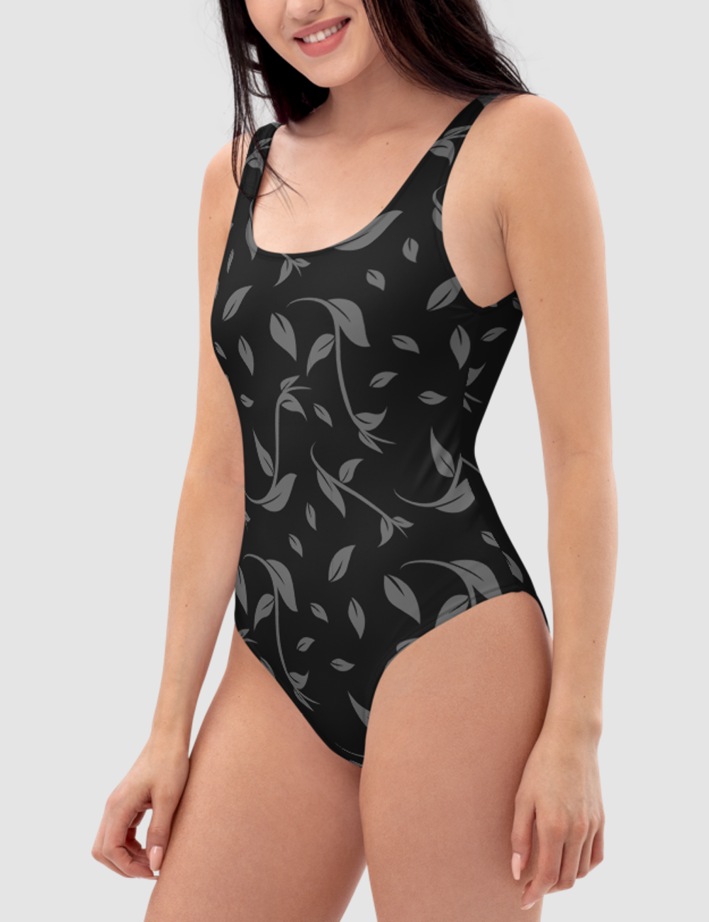 Minimal Dark Floral Print Pattern | Women's One-Piece Swimsuit OniTakai