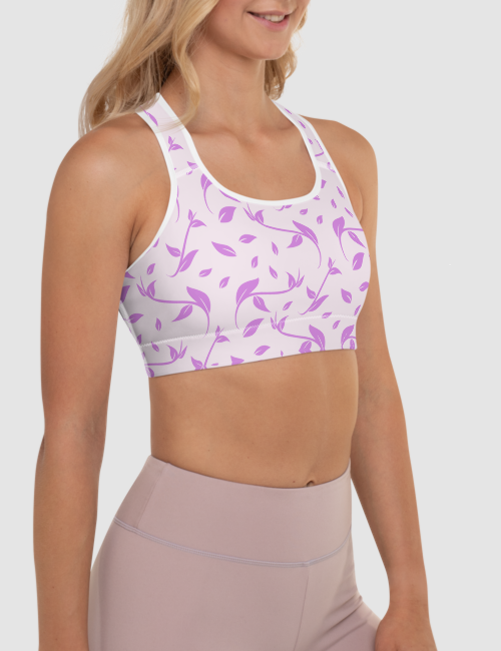 Minimal Light Pink And Purple Floral Print Pattern | Women's Padded Sports Bra OniTakai