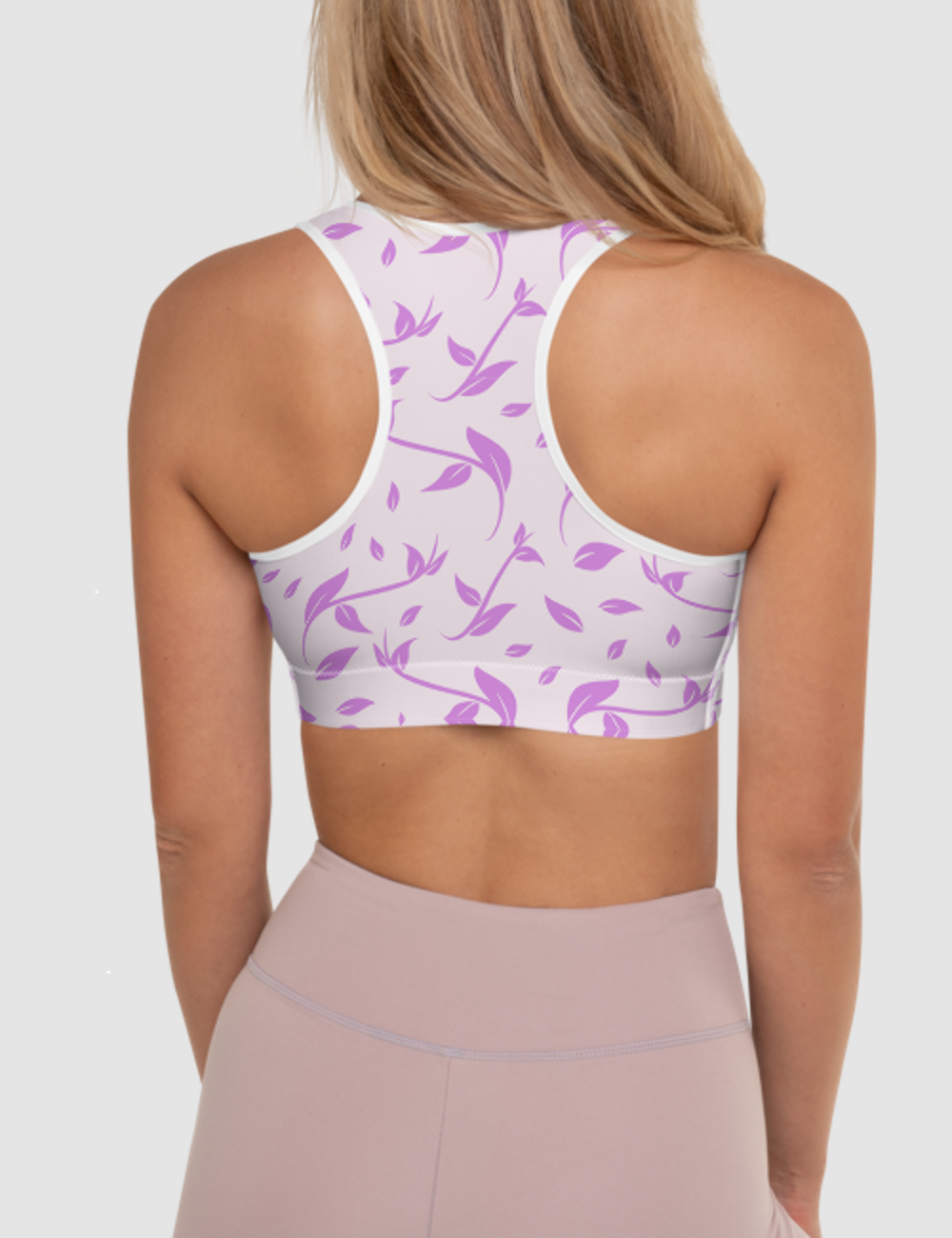 Minimal Light Pink And Purple Floral Print Pattern | Women's Padded Sports Bra OniTakai