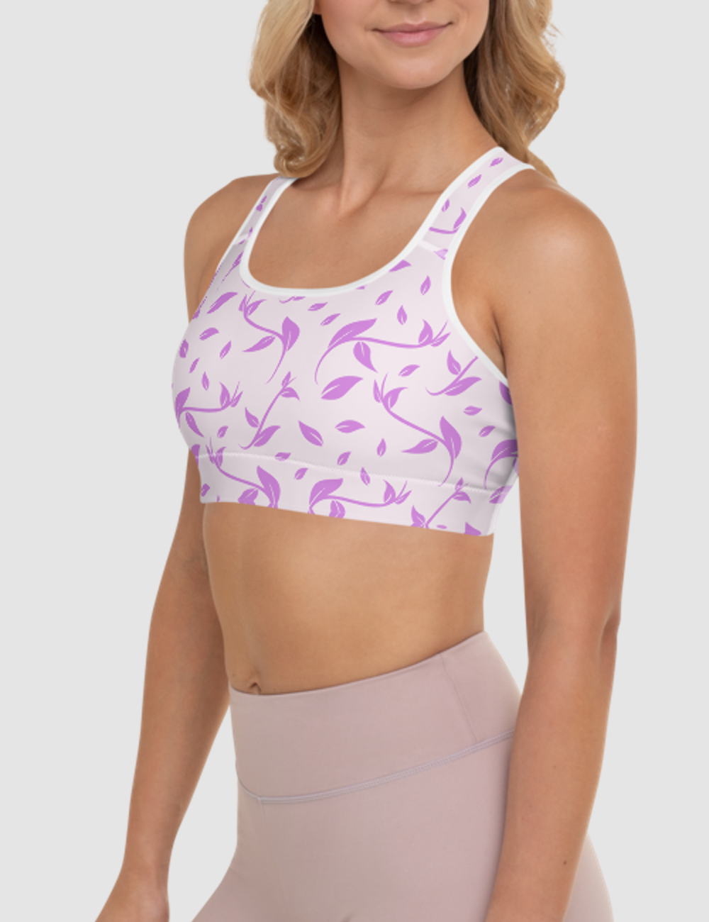 Minimal Light Pink And Purple Floral Print Pattern | Women's Padded Sports Bra OniTakai
