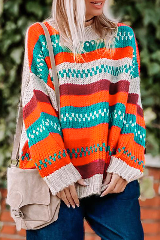 Multicolor Color Block Striped Loose Sleeve Sweater OniTakai