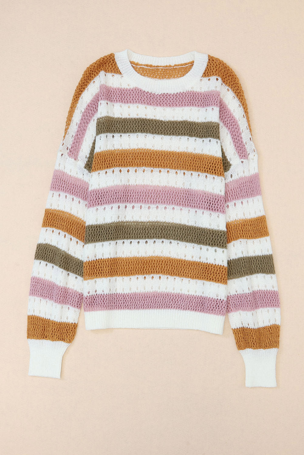 Multicolor Striped Hollowed Knitted Loose Sweater OniTakai