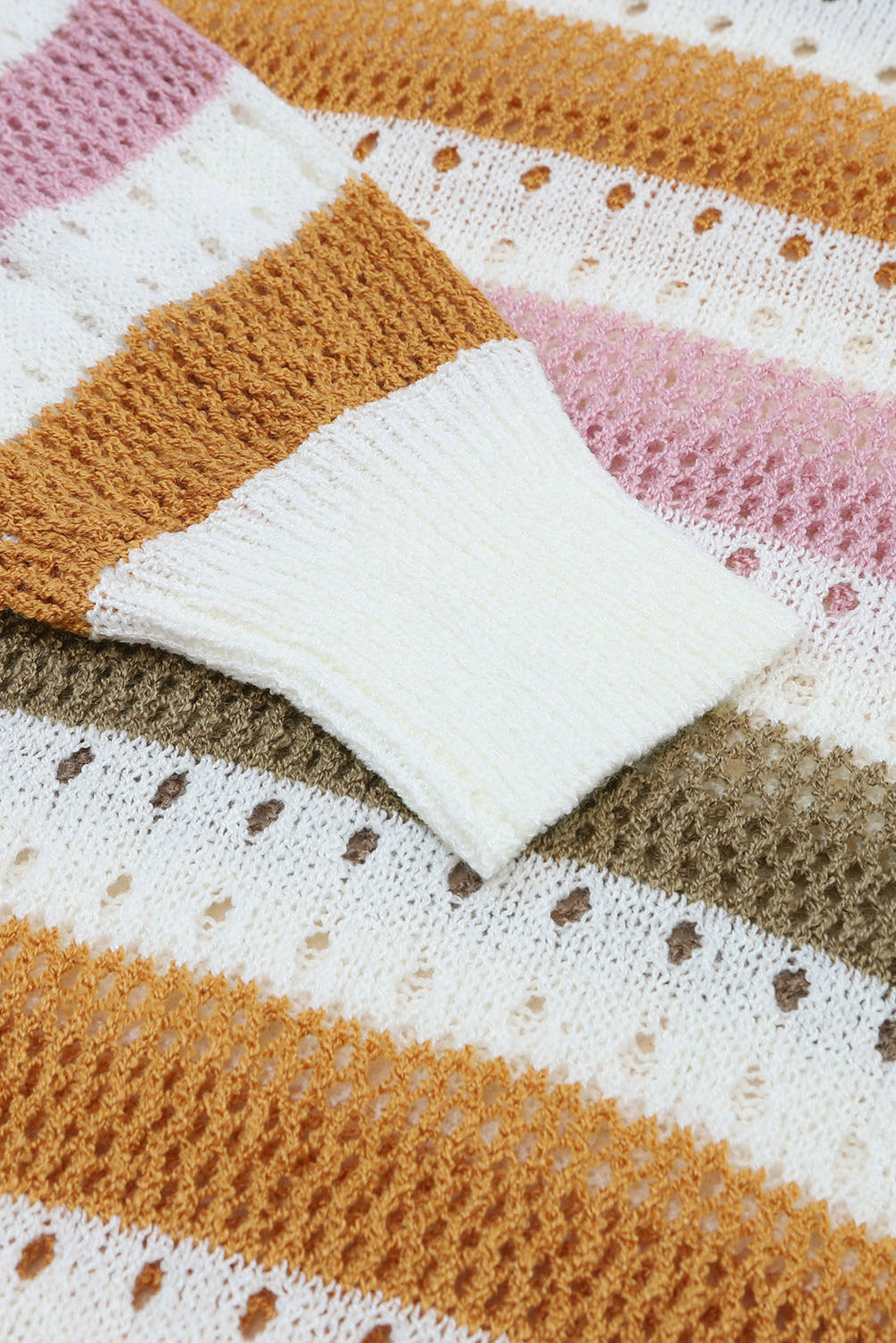 Multicolor Striped Hollowed Knitted Loose Sweater OniTakai