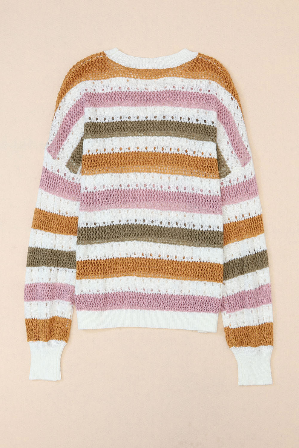 Multicolor Striped Hollowed Knitted Loose Sweater OniTakai