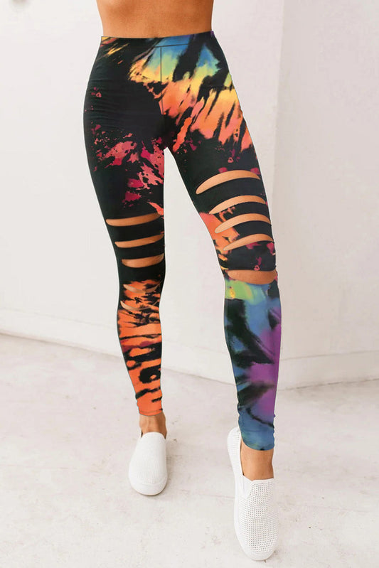 Multicolor Tie Dye Hollow Out Fitness Activewear Leggings OniTakai