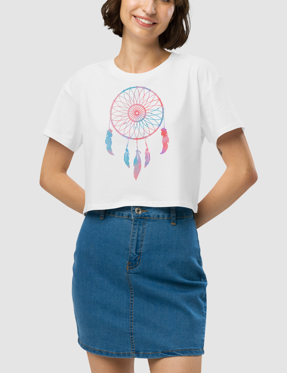 Multicolored Dreamcatcher Women's Relaxed Crop Top T-Shirt OniTakai