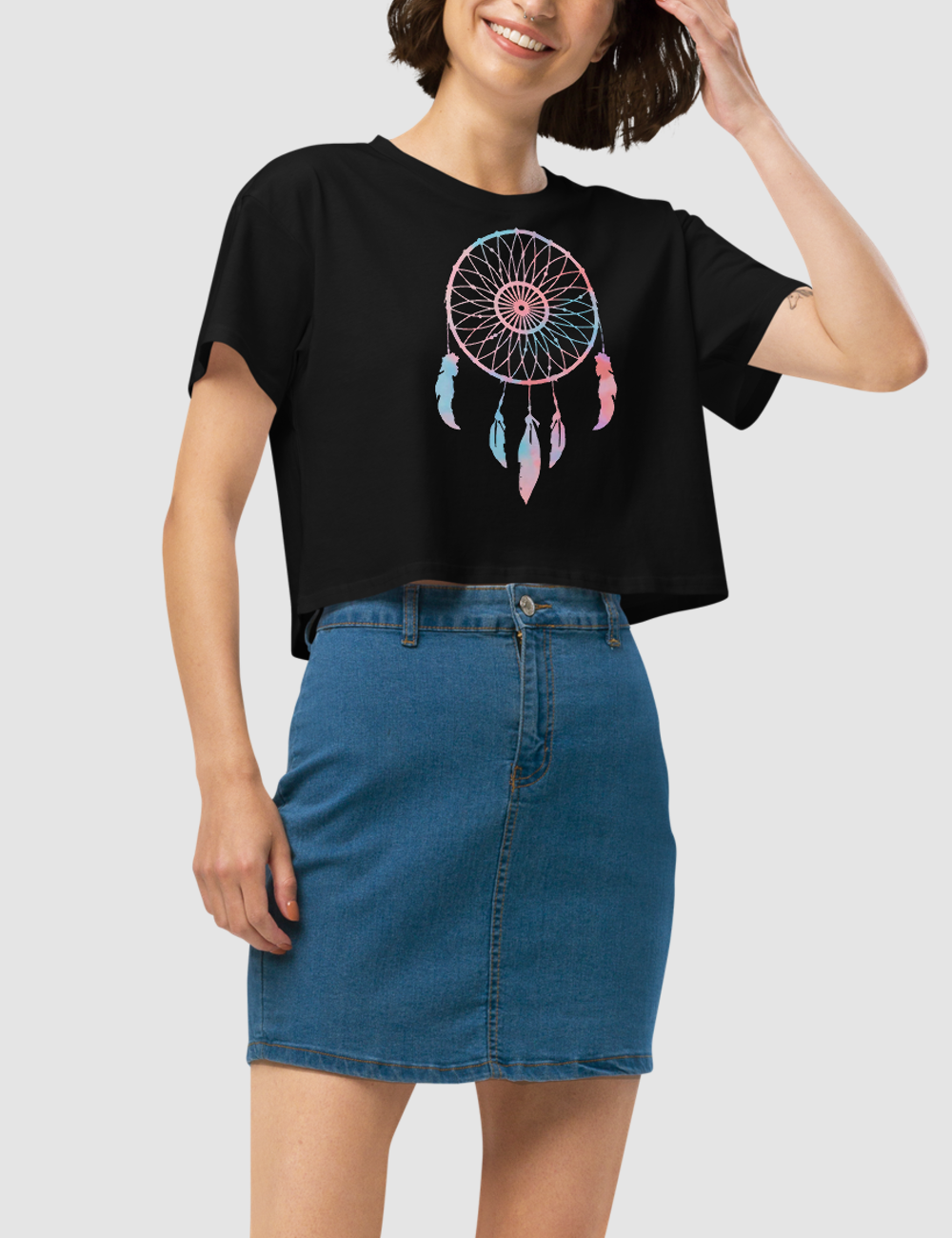 Multicolored Dreamcatcher Women's Relaxed Crop Top T-Shirt OniTakai