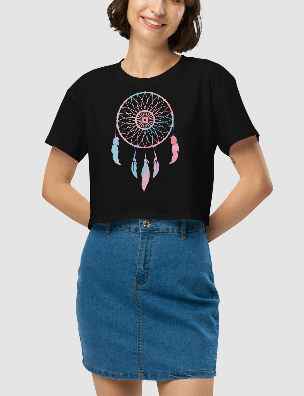 Multicolored Dreamcatcher Women's Relaxed Crop Top T-Shirt OniTakai