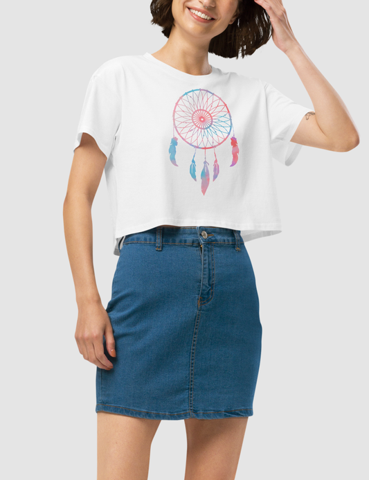 Multicolored Dreamcatcher Women's Relaxed Crop Top T-Shirt OniTakai