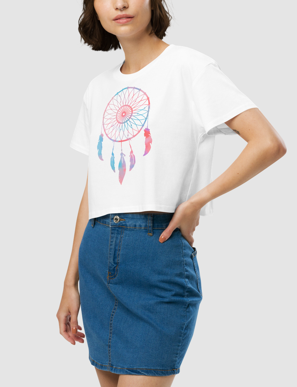 Multicolored Dreamcatcher Women's Relaxed Crop Top T-Shirt OniTakai