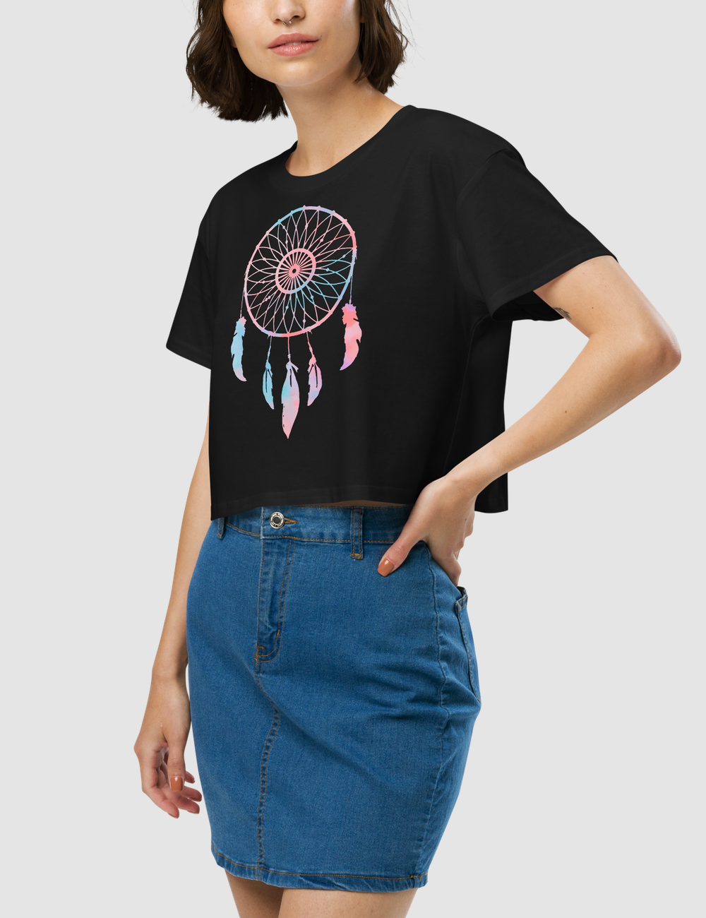 Multicolored Dreamcatcher Women's Relaxed Crop Top T-Shirt OniTakai