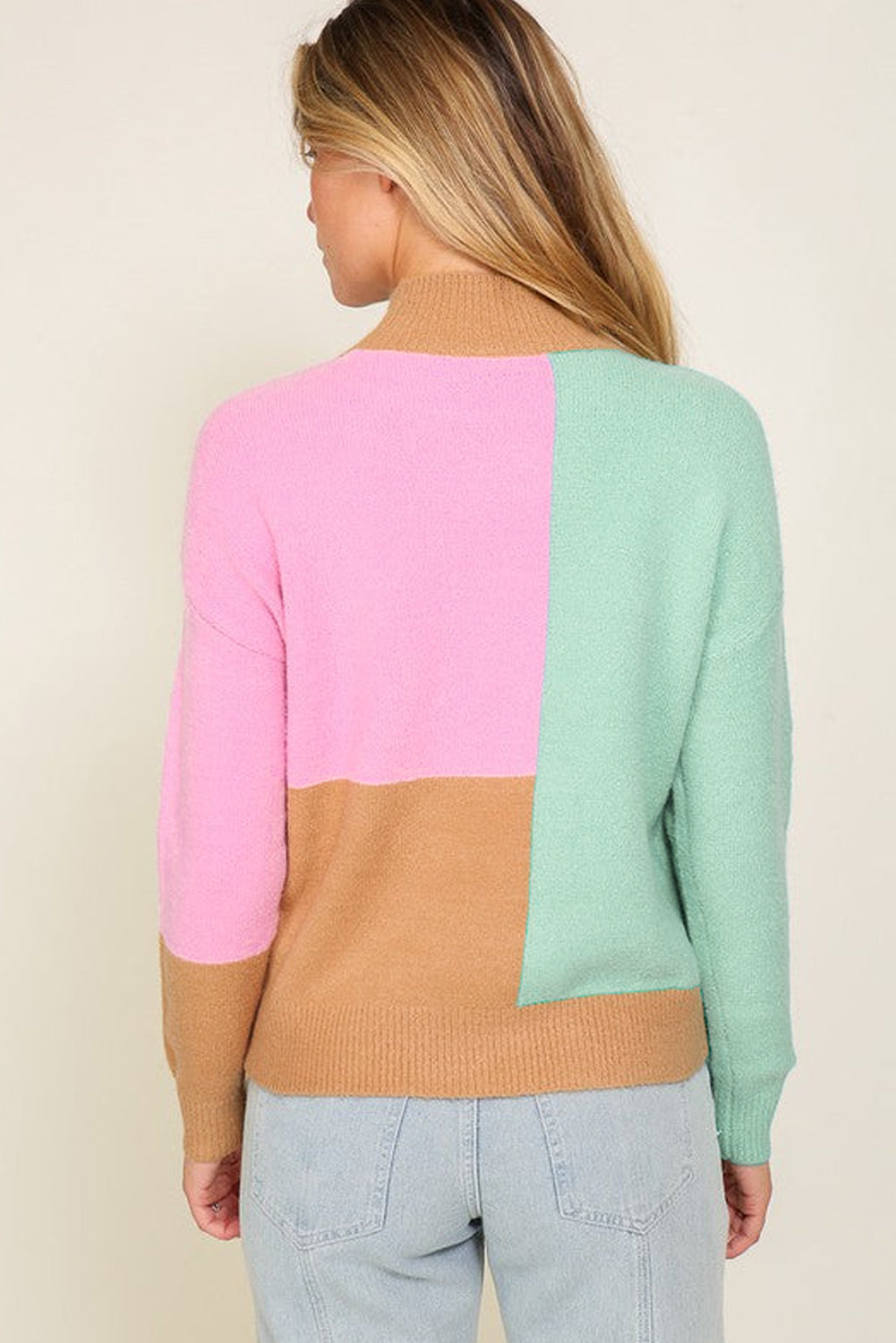 Multicolour Colorblock Mock Neck Ribbed Trim Sweater OniTakai