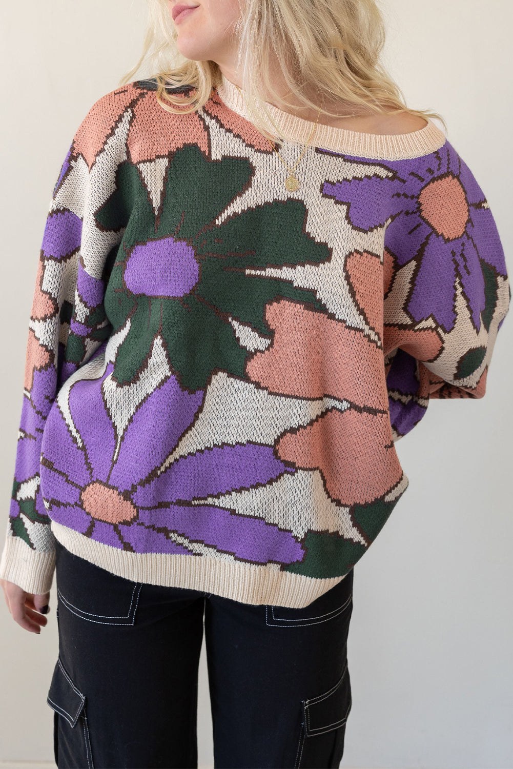 Multicolour Flower Print Loose Sweater OniTakai