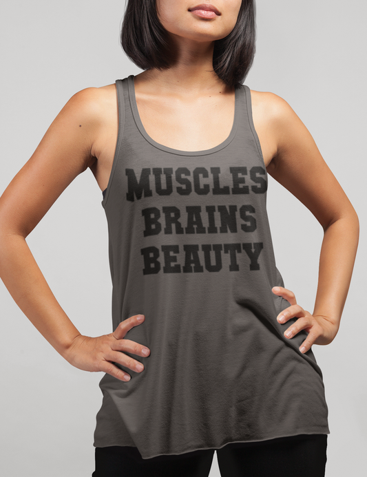 Muscles Brains Beauty | Women's Cut Racerback Tank Top OniTakai