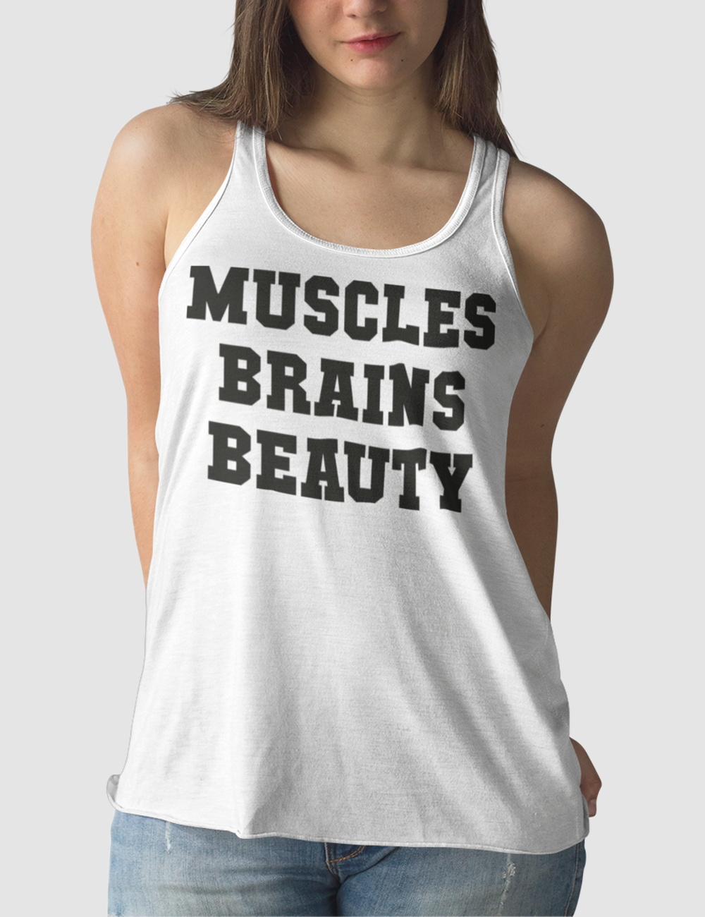 Muscles Brains Beauty | Women's Cut Racerback Tank Top OniTakai