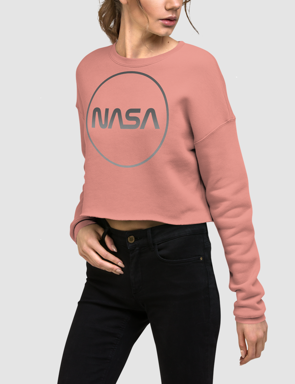 Nasa Modern (Faded Metal Print) Crop Sweatshirt OniTakai