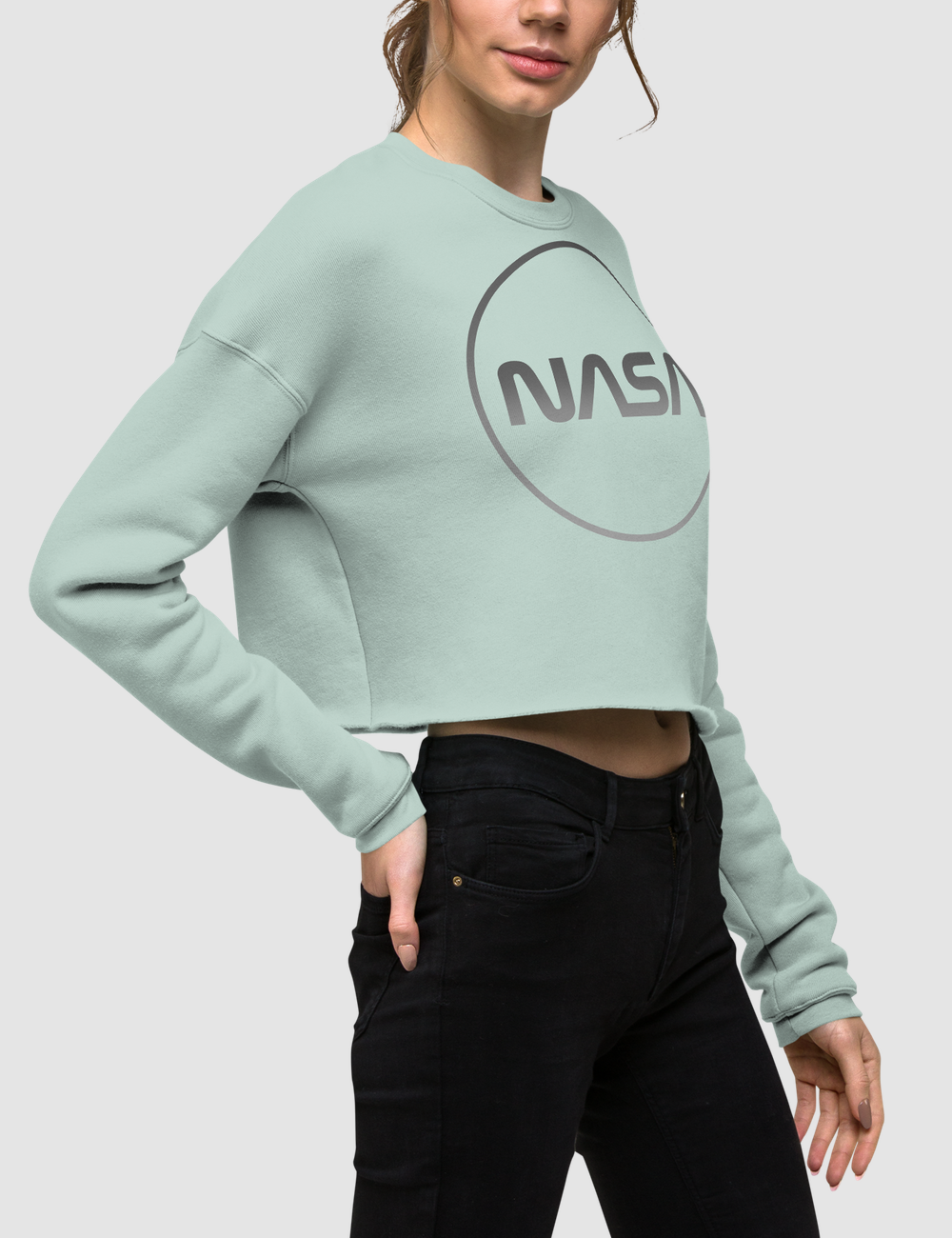 Nasa Modern (Faded Metal Print) Crop Sweatshirt OniTakai