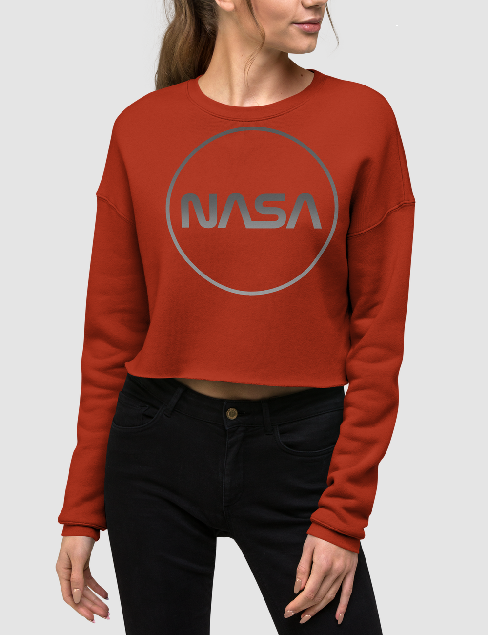 Nasa Modern (Faded Metal Print) Crop Sweatshirt OniTakai