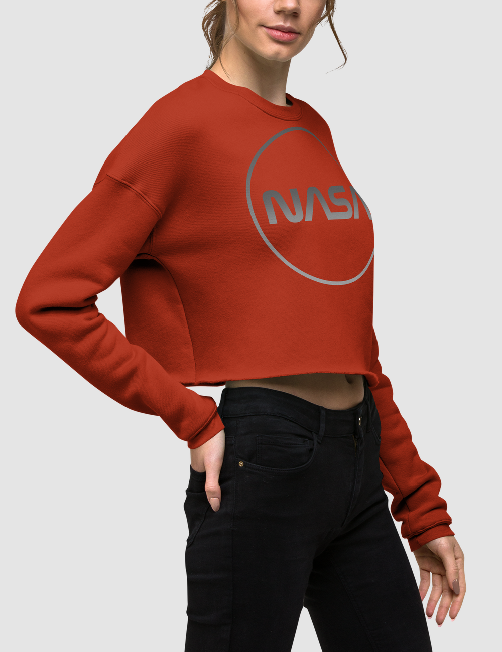 Nasa Modern (Faded Metal Print) Crop Sweatshirt OniTakai