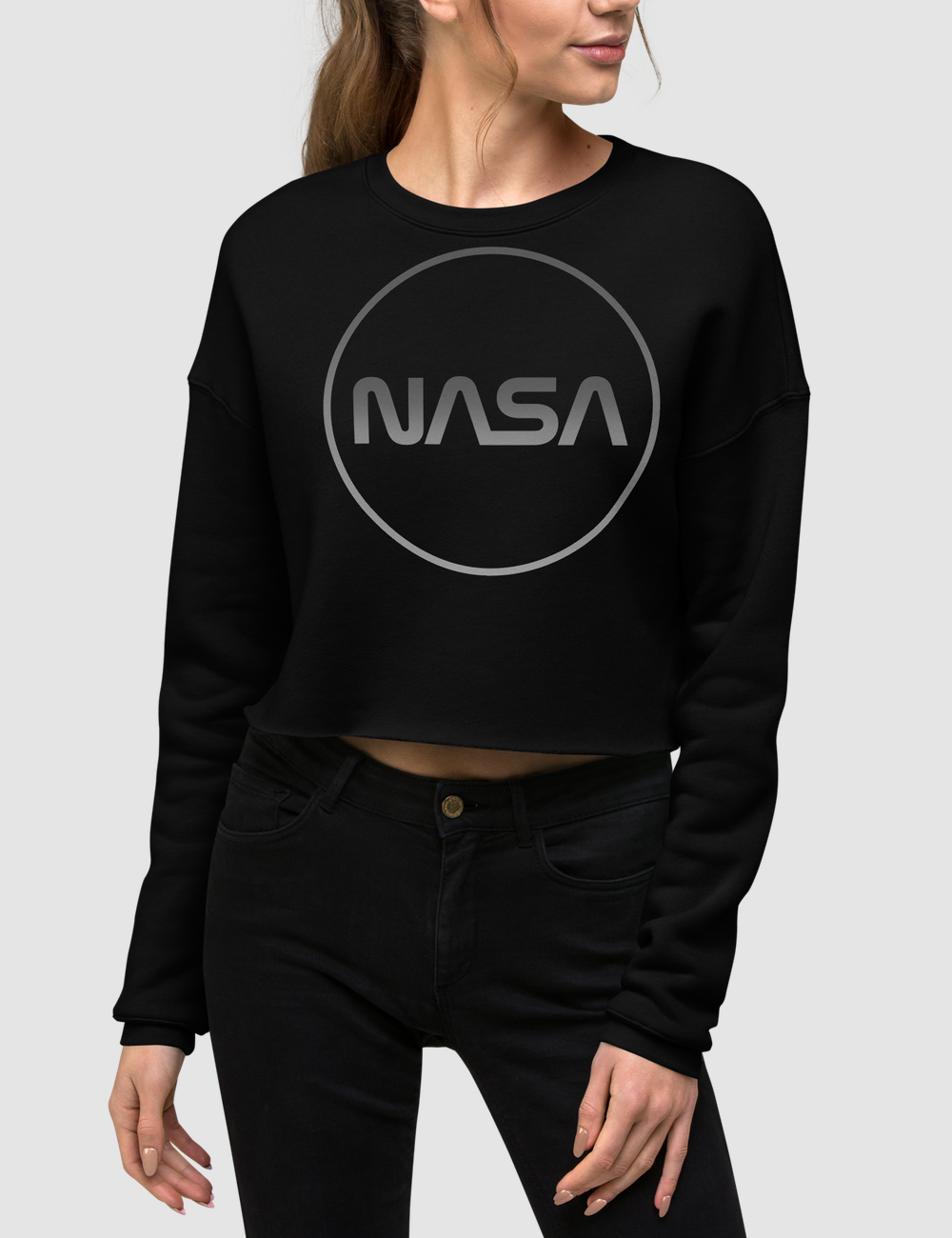 Nasa Modern (Faded Metal Print) Crop Sweatshirt OniTakai