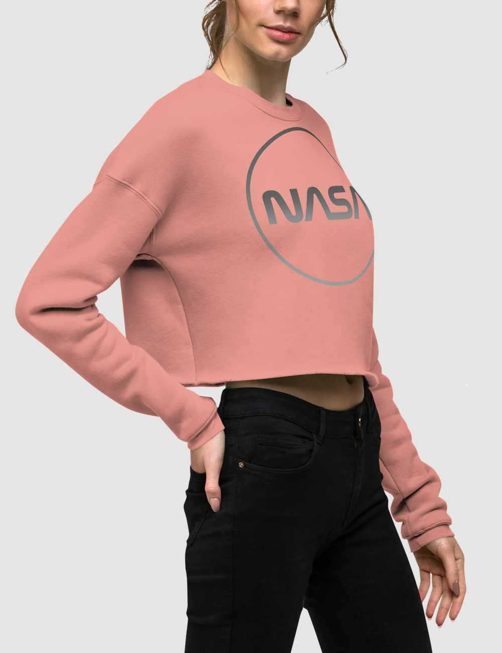 Nasa Modern (Faded Metal Print) Crop Sweatshirt OniTakai