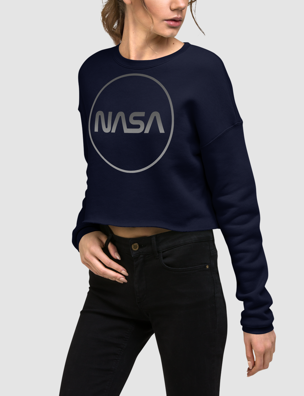 Nasa Modern (Faded Metal Print) Crop Sweatshirt OniTakai