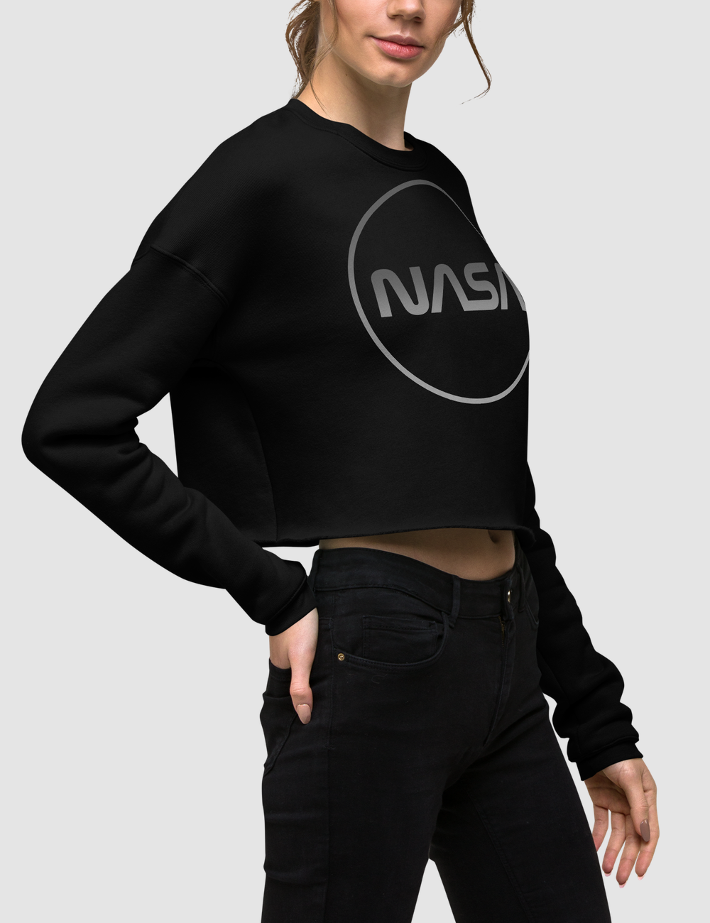 Nasa Modern (Faded Metal Print) Crop Sweatshirt OniTakai