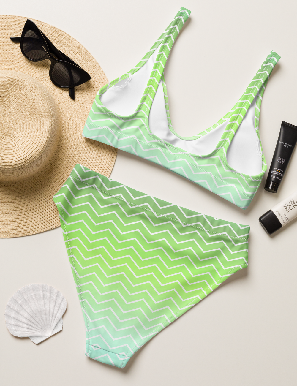 Neon Green Chevron Ombre Women's Essential High-Waisted Bikini OniTakai