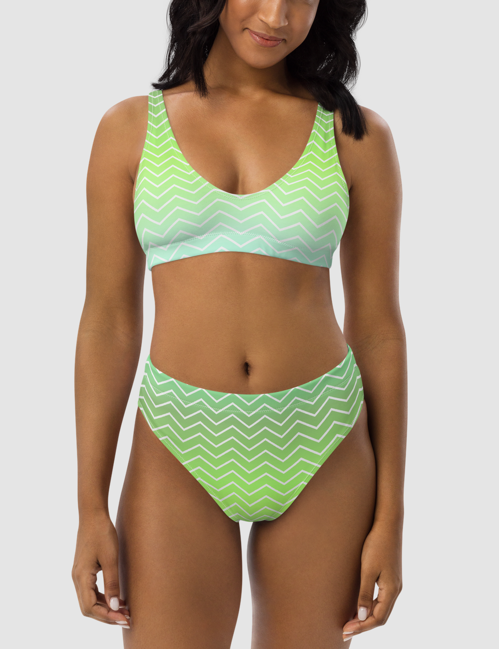 Neon Green Chevron Ombre Women's Essential High-Waisted Bikini OniTakai