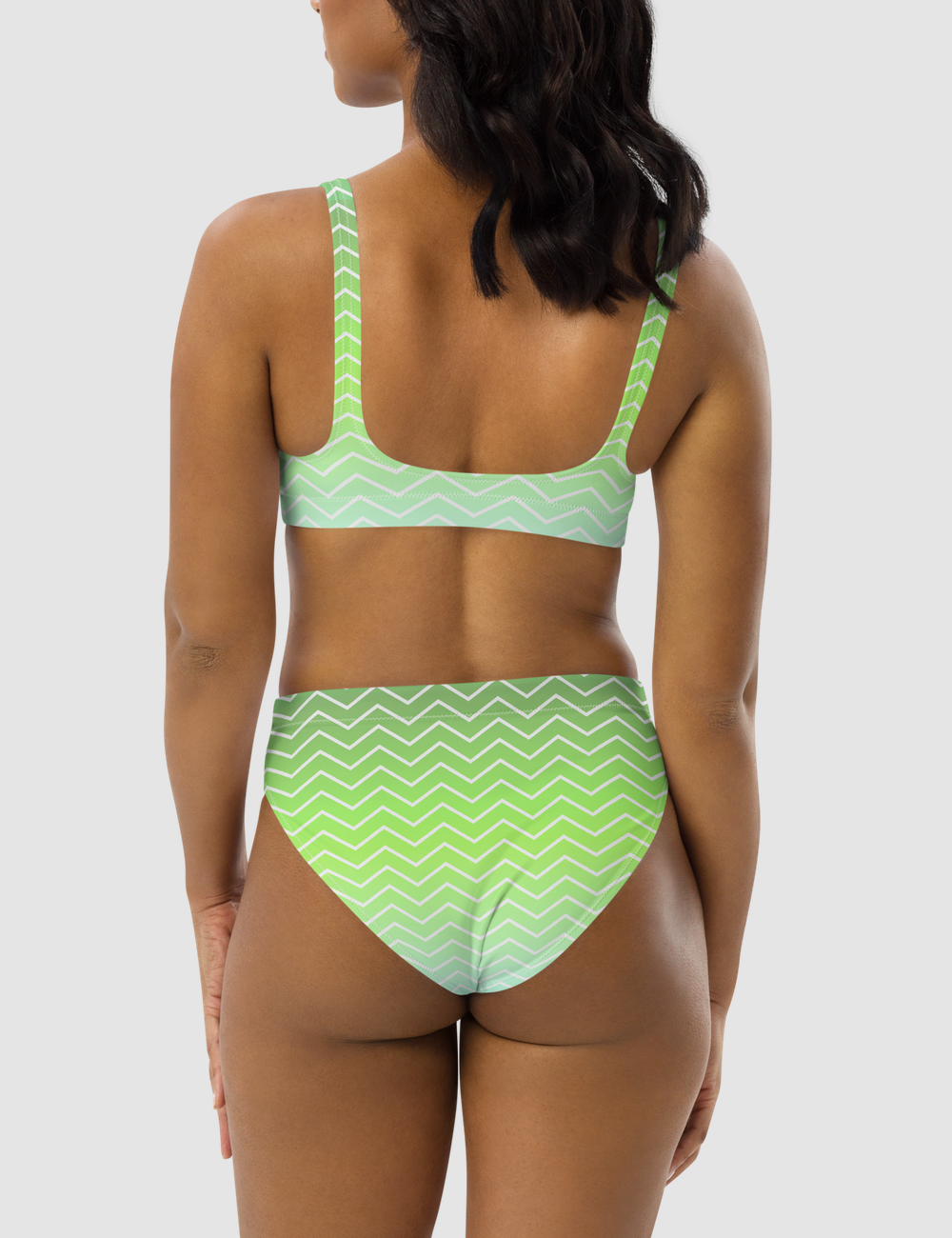 Neon Green Chevron Ombre Women's Essential High-Waisted Bikini OniTakai