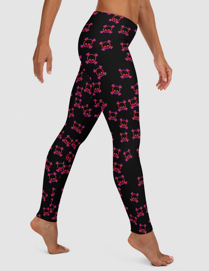 Neon Maroon Skulls | Women's Standard Yoga Leggings OniTakai