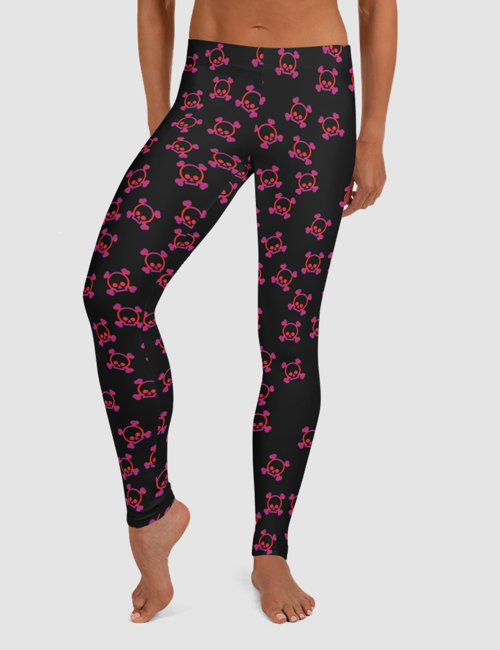 Neon Maroon Skulls | Women's Standard Yoga Leggings OniTakai