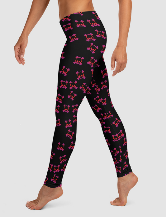 Neon Maroon Skulls | Women's Standard Yoga Leggings OniTakai