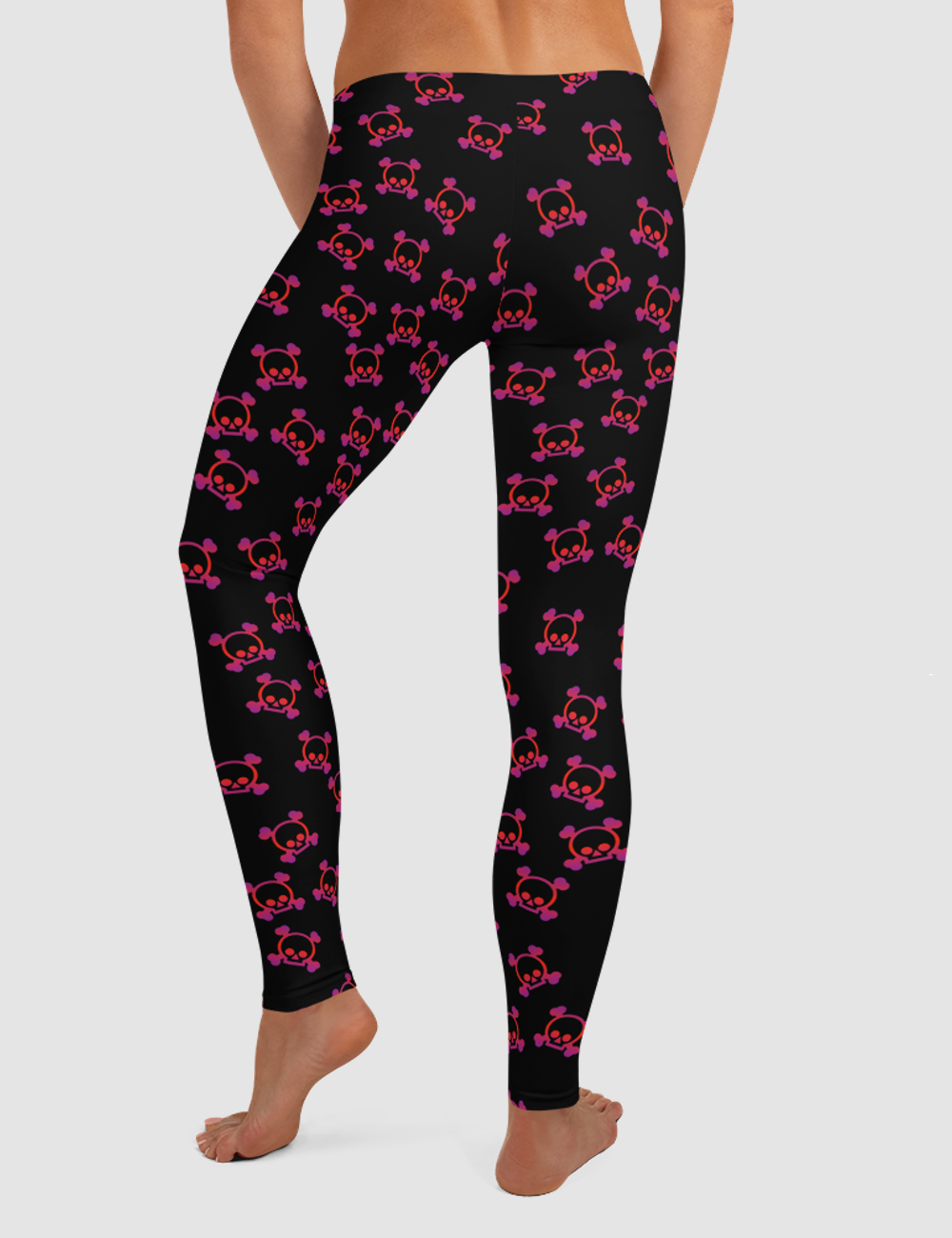 Neon Maroon Skulls | Women's Standard Yoga Leggings OniTakai