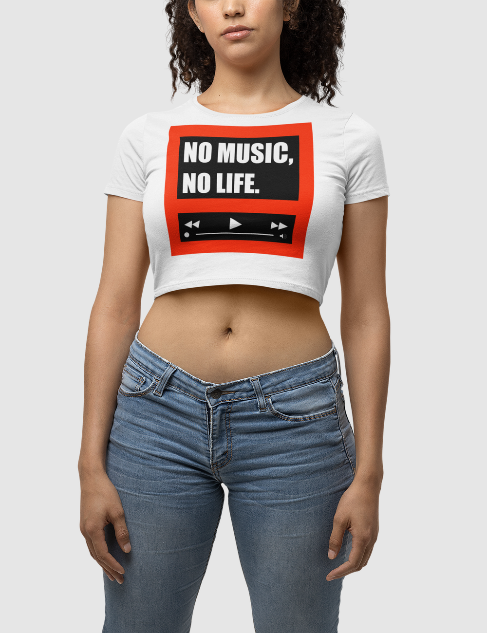 No Music No Life Women's Fitted Crop Top T-Shirt OniTakai