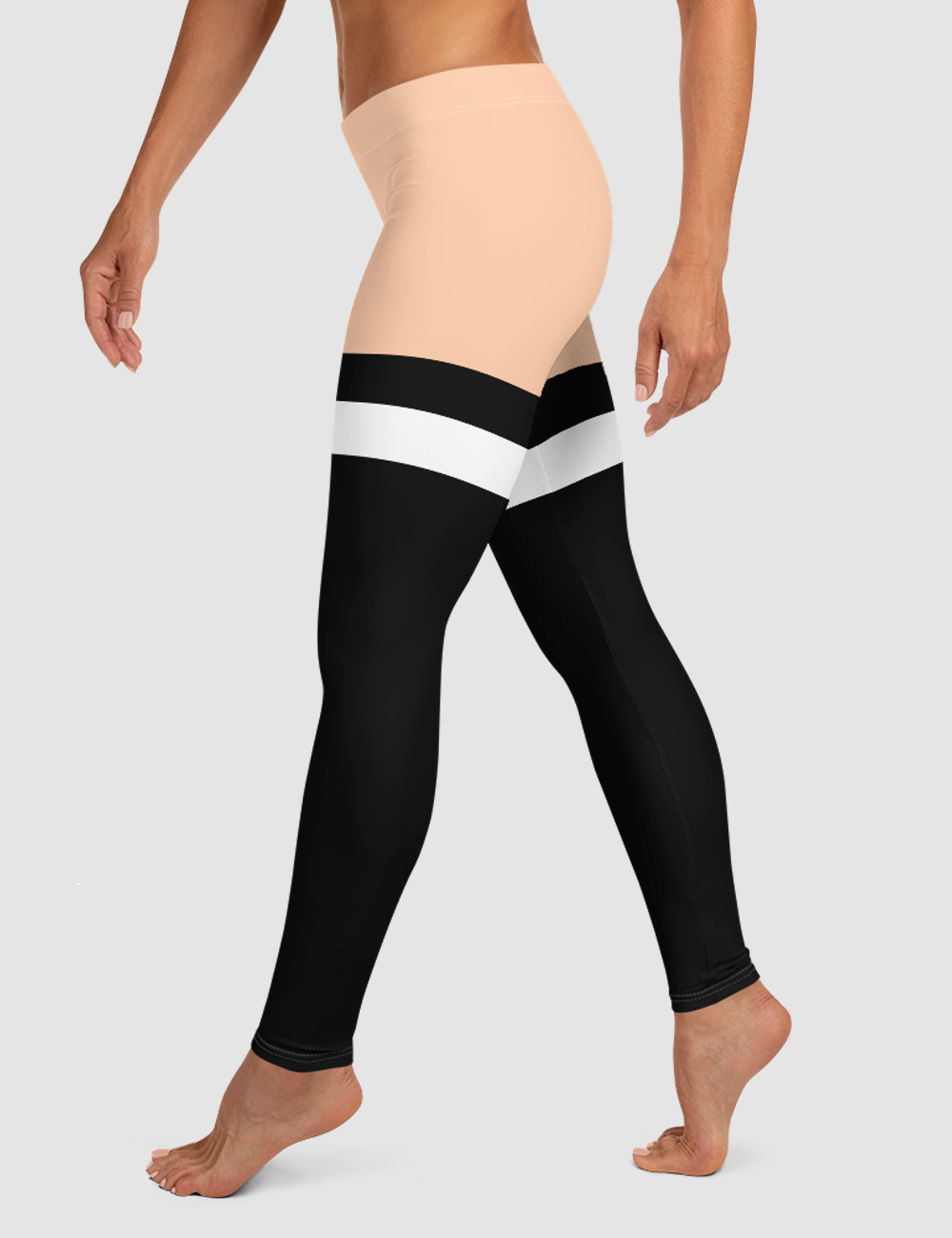 Nude And Black Thigh-Striped Single White Line | Women's Standard Yoga Leggings OniTakai