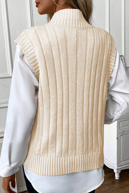 Oatmeal Cable Knit High Neck Sweater Vest OniTakai