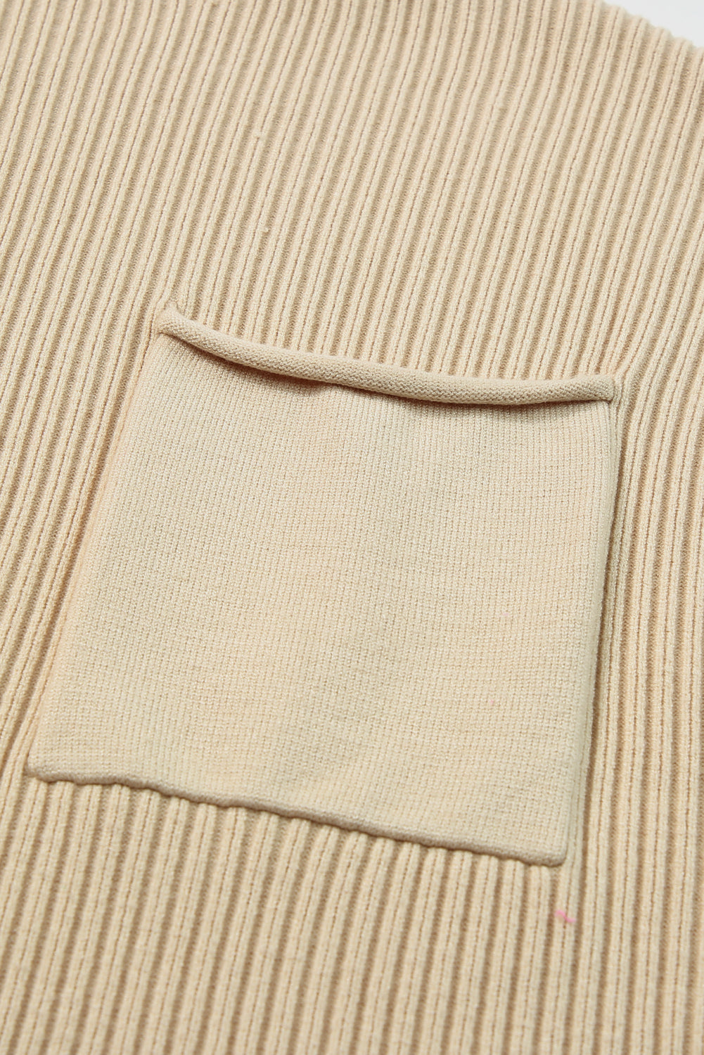 Oatmeal Patch Pocket Ribbed Knit Short Sleeve Sweater OniTakai