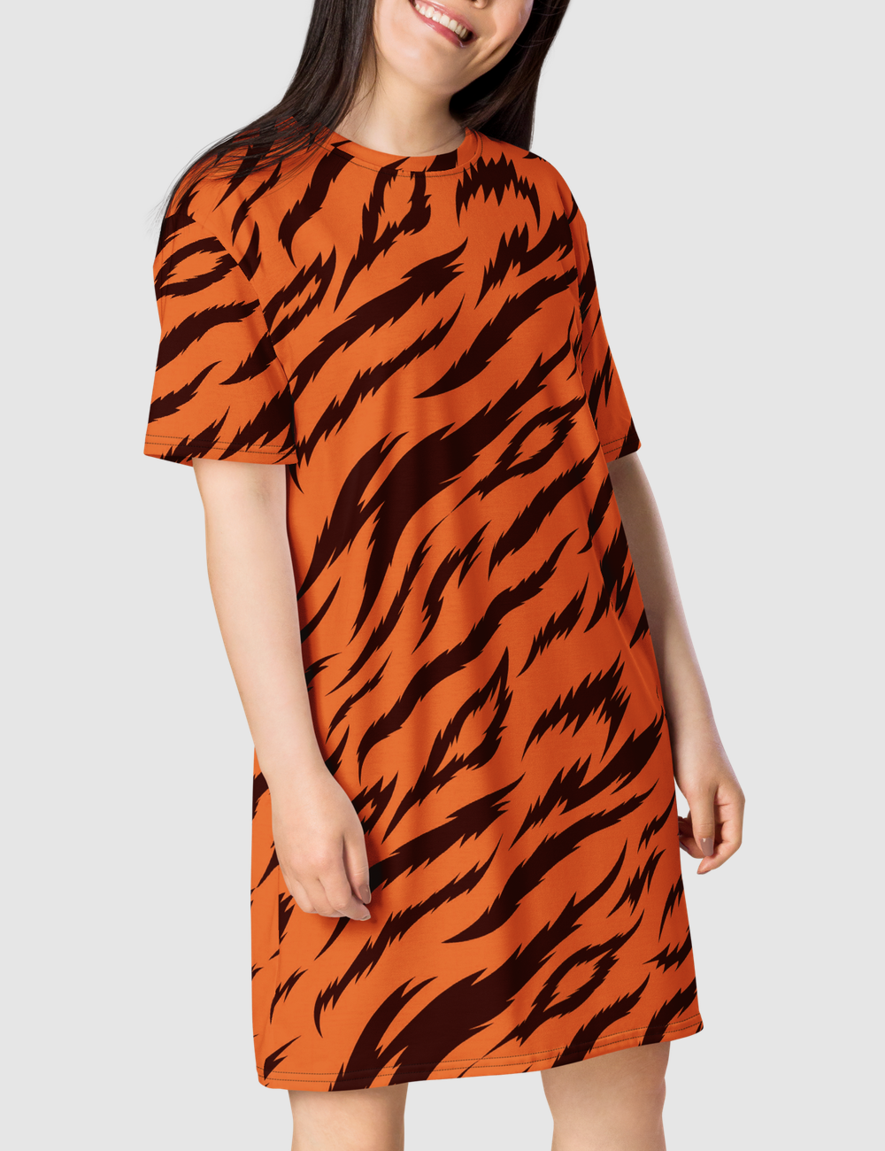 Orange Tiger Stripes T-Shirt Dress OniTakai