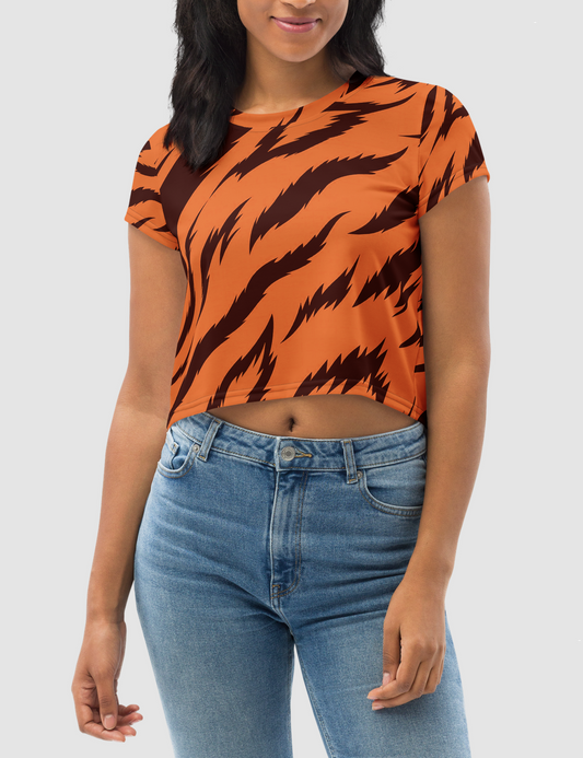 Orange Tiger Stripes | Women's Sublimated Crop Top T-Shirt OniTakai